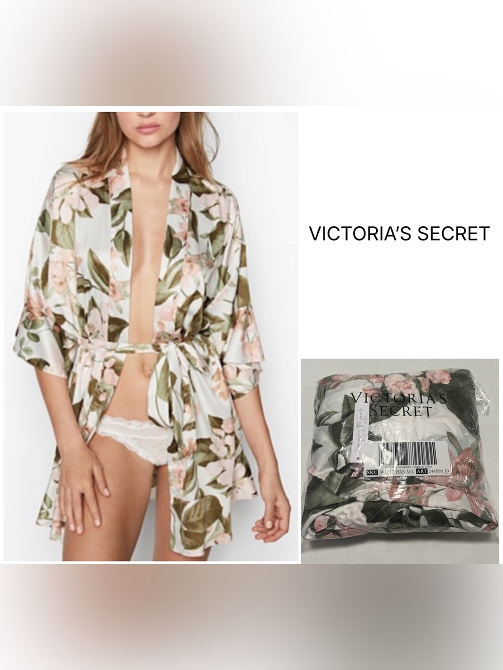 VICTORIA’S SECRET - M/L - NWT - BRIDAL COLLECTION - FLORAL SATIN KIMONO / ROBE
